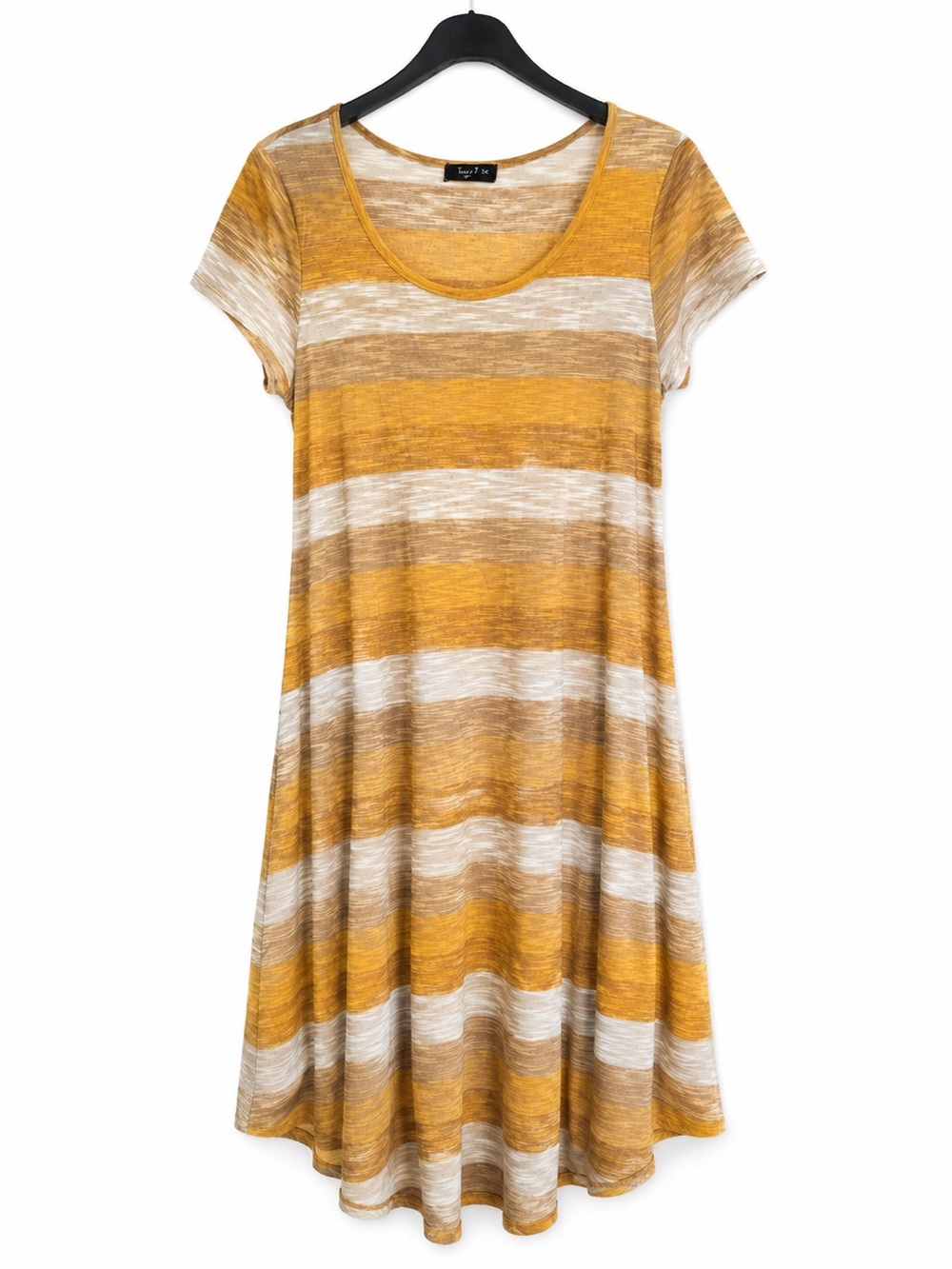 love J Mustard Yellow and Cream Striped Midi Dress